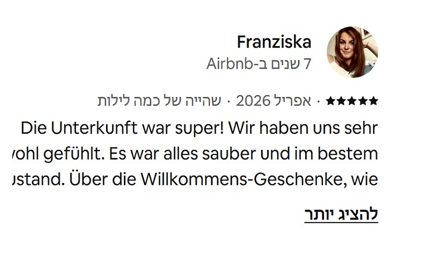 Airbnb review - Franziska