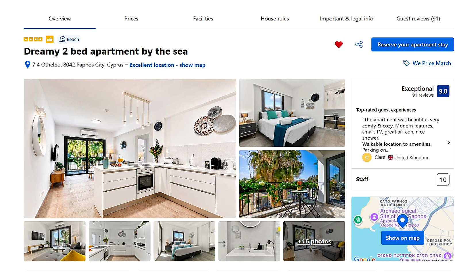 Booking.com listing - Exceptional, 91 reviews