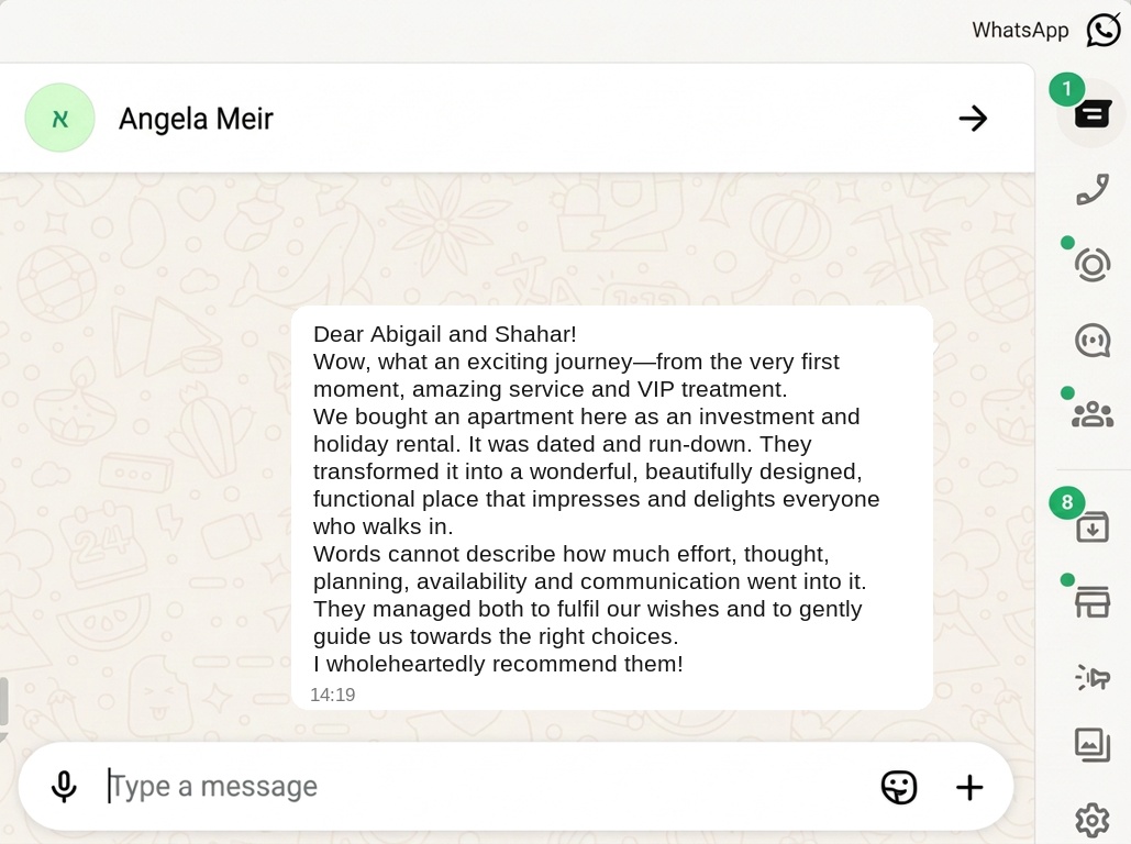 Angela Meir's recommendation about thoughtful apartment design and furnishing