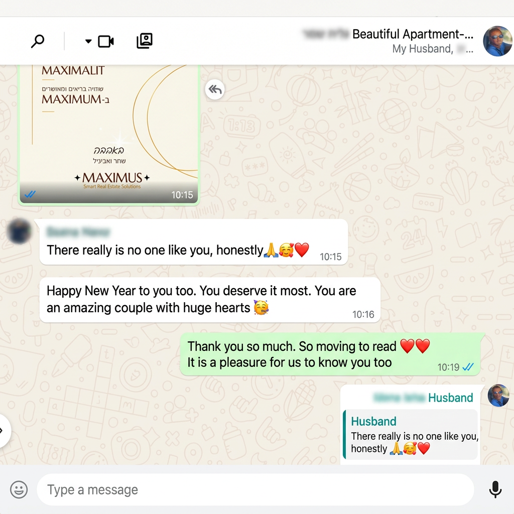 Translated WhatsApp thank-you message from a property owner
