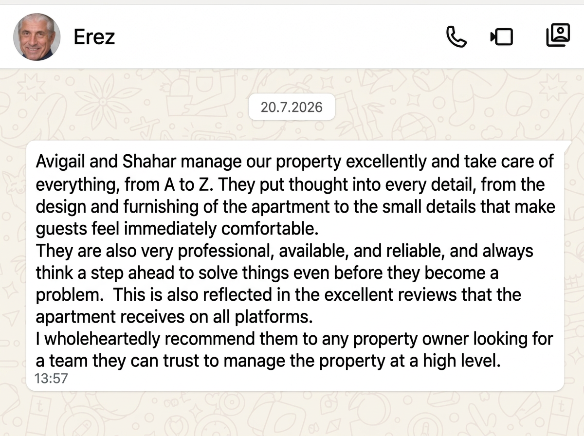 Erez's recommendation about managing their holiday apartment in Paphos